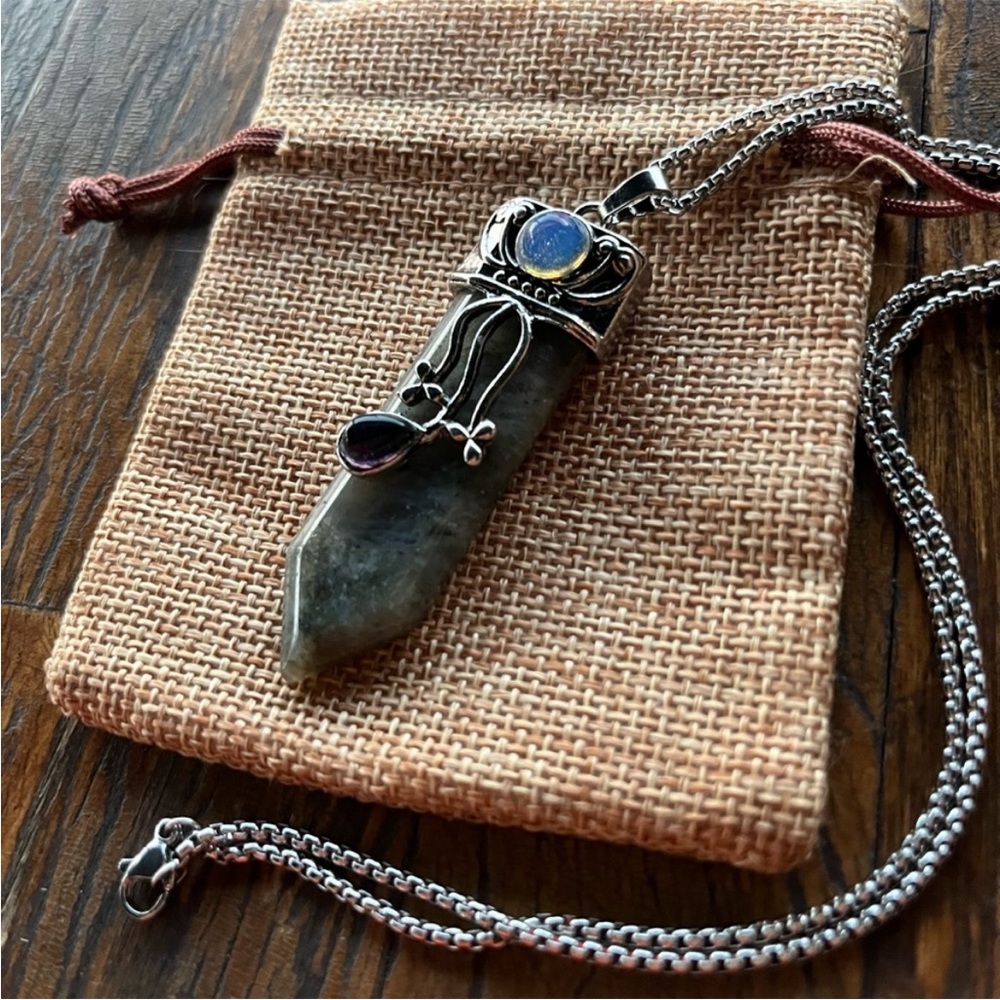 Labradorite Unisex Necklace Labradorite Necklace Labradorite Bullet Necklace
